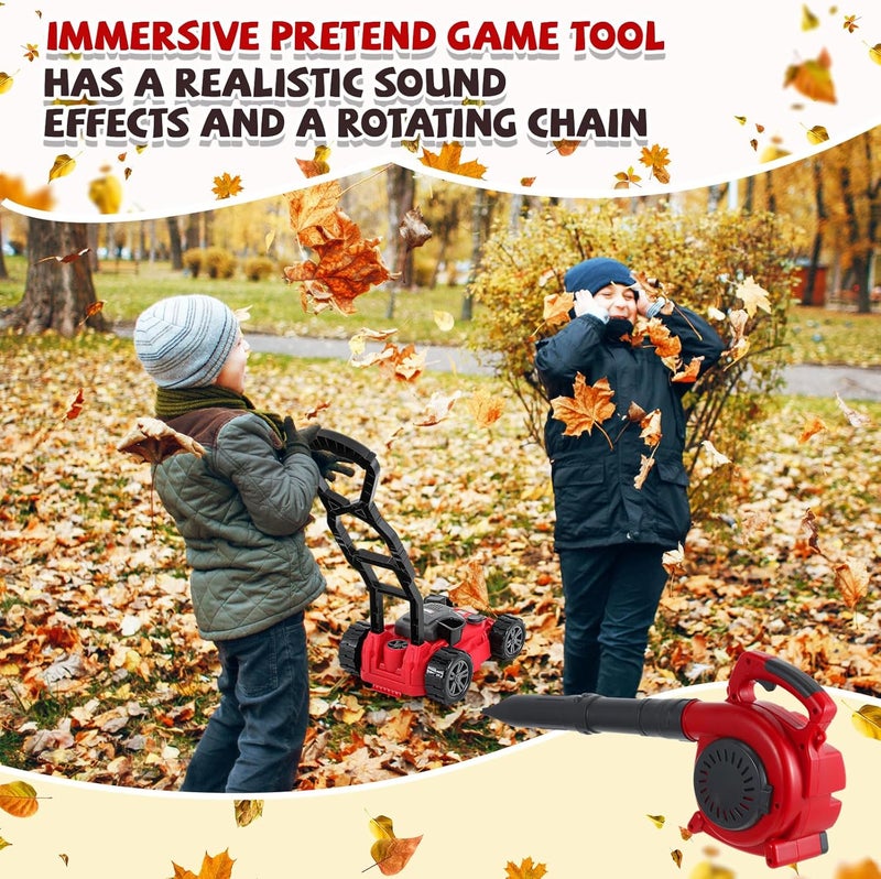Arrowbash 2 Pcs Toy Gardening Tool Set for Kids Leaf Blower Push Lawn Mower Battery Powered Gardening Tool Set with Lights and Sounds Christmas Birthday Gift for Boys Girls - Image 3